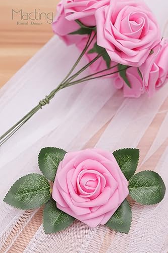 Miniatura 5 de MACTING Flores de rosas artificiales, tacto real para bricolaje, ramos, fiesta de boda, baby shower, hogar, decoración de árbol de Navidad, 60 piezas