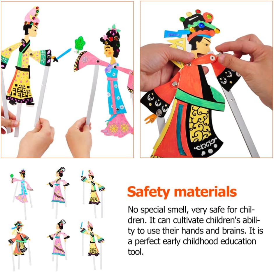 Chinese Shadow Puppet Toy Kit: 6pcs Fairytale Shadow Puppet Model Toys Traditional Shadow Puppetry DIY Making Accessories for Kids Random Style