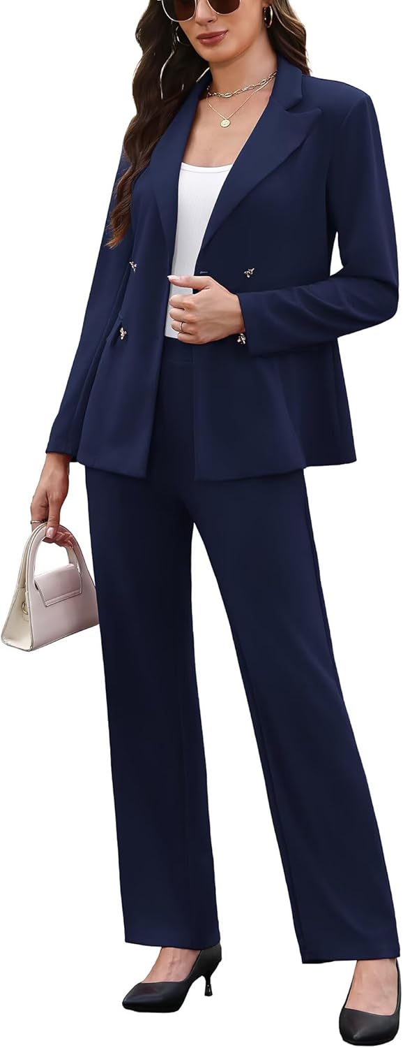 Pant Suits for Women Dressy Business Casual Outfits Long Sleeve Blazer Jacket Wide Leg Pant Sets Work Office Suits - Image 4