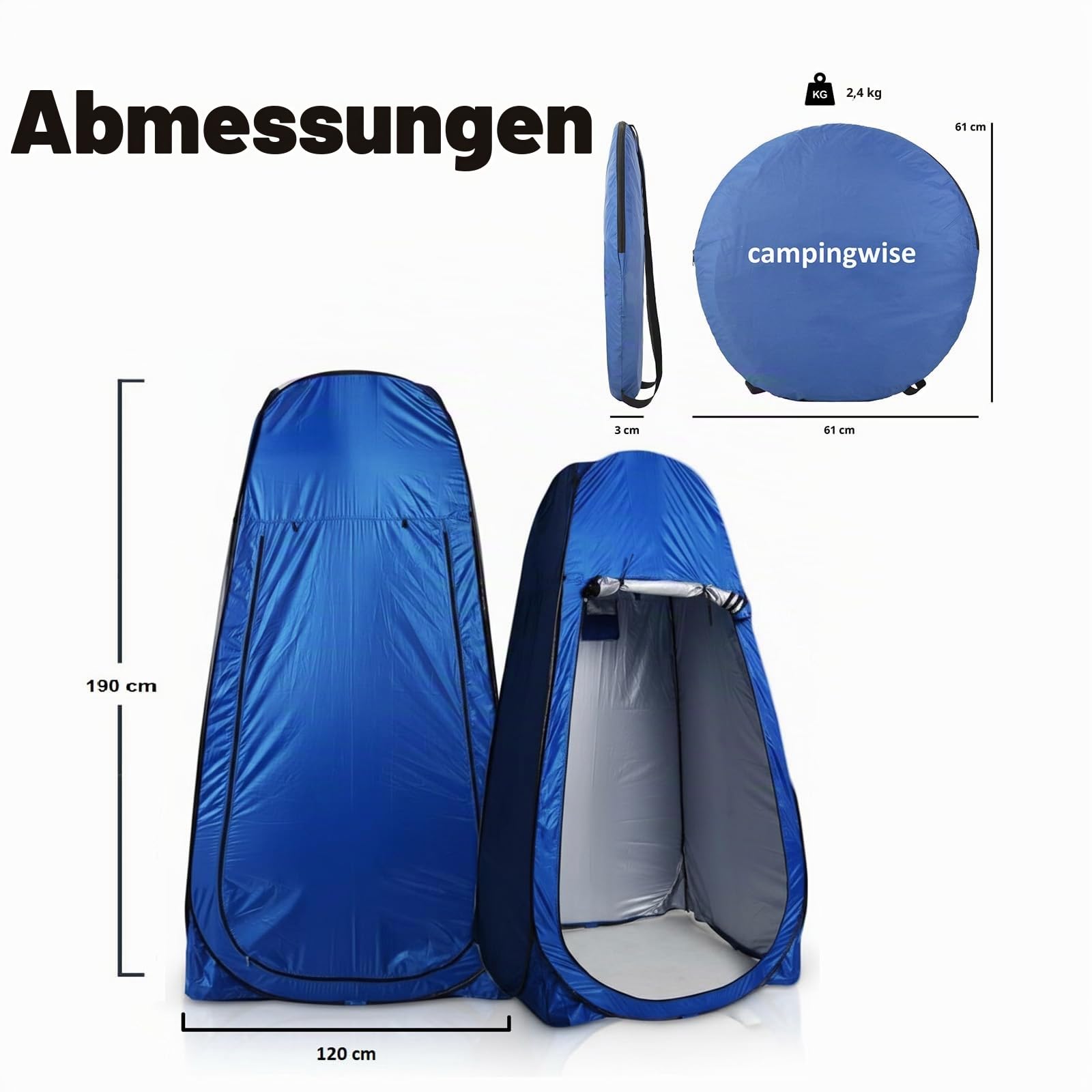 Pop-Up Duschzelt 1 Person – Camping Toilettenzelt & Umkleidekabine mit Tragetasche – Leicht & Tragbar – Inkl. 4 Heringen, 4 Abspannleinen – 190x120 cm – Für Camping, Strand & Outdoor – Von Campingwise