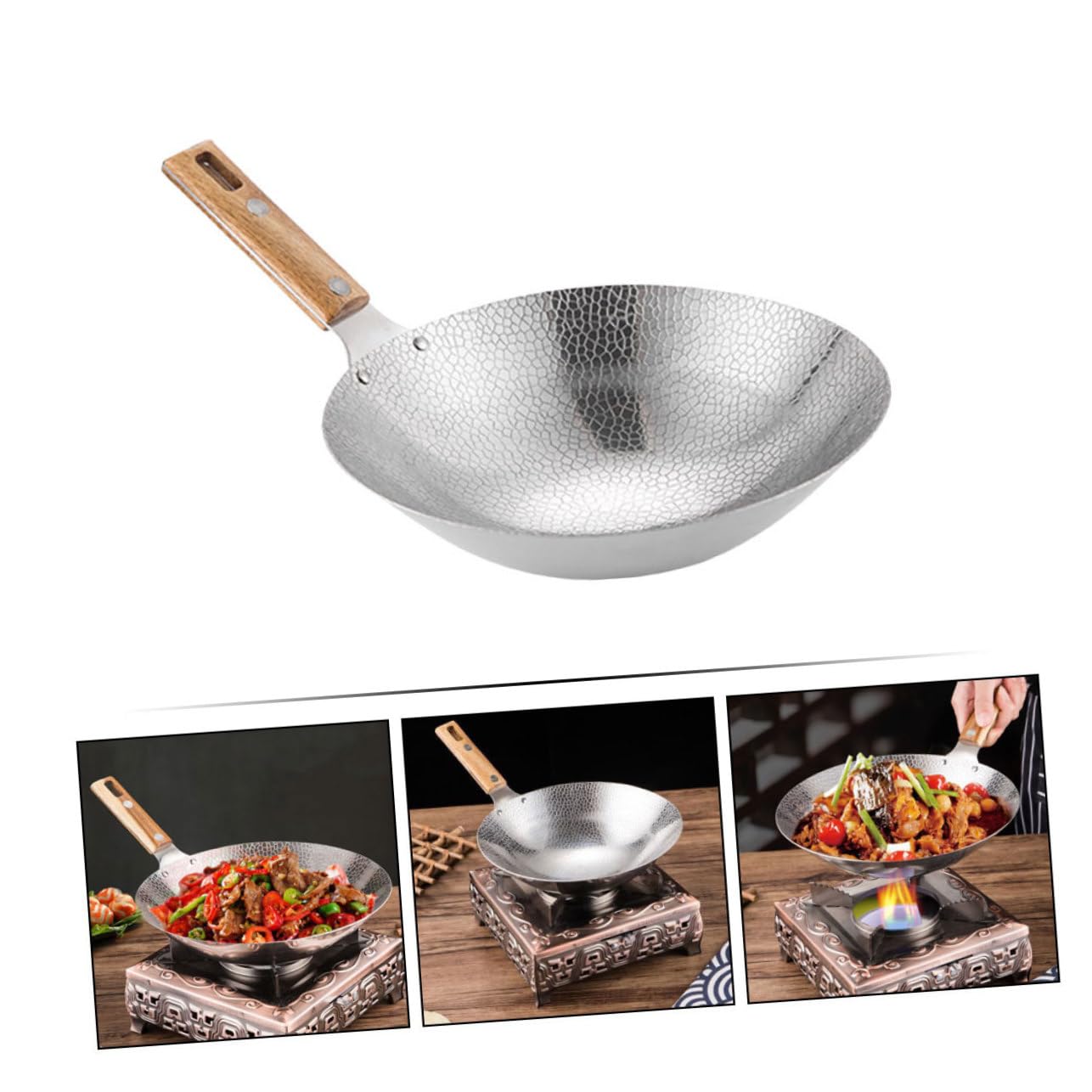 Ipetboom Edelstahl Wokpfanne Für Herd Und Zuhause Wok Mit Griffen Für Braten Dämpfen Und Kochen Leicht Zu Reinigen Und Vielseitig Einsetzbar