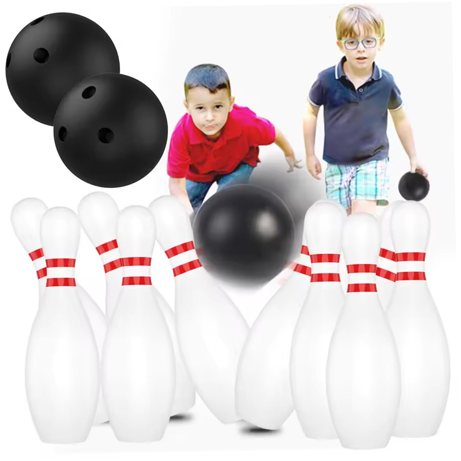 Jorzer Juego de Bolos para niños, 10 Pines de plástico y 2 Bolas, Juego de Bolos para niños pequeños, de Actividades en Interiores y Exteriores, Fiesta de cumpleaños educativa para niñas d.