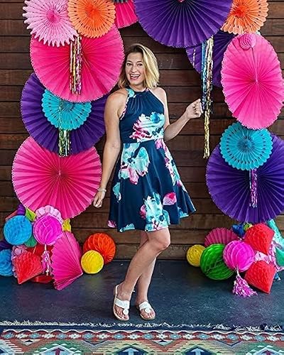 OUGES Women's Summer Dresses Floral Sundresses Halter Neck Cruise Outfits Beach Vacation Casual Graduation Derby Dress 2026(Floral-3,L)