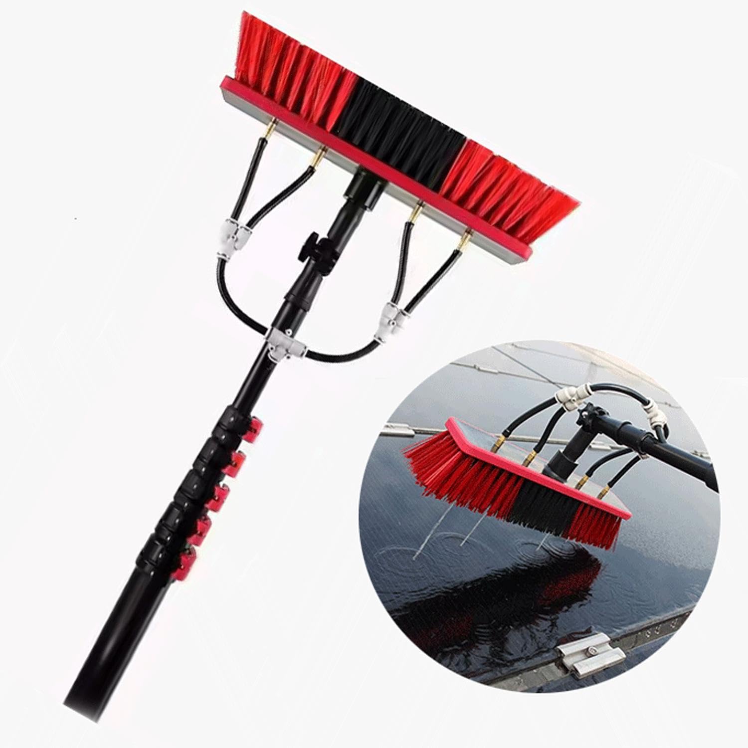 OLSKFUH Adjustable Telescopic Cleaning Brush With Water Inlet | Ideal For Patios Roofs & Solar Panels | Integrated Cleaning Kit With 10.8M Reach & 55Cm Brush Head,size_name-3.6M/55cm Brush He