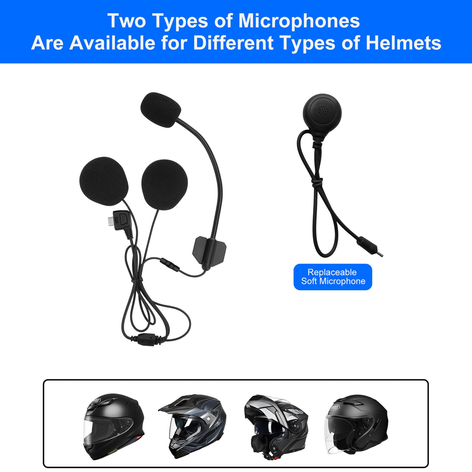 Kit Microfono e Altoparlanti per Casco da Moto con Accessori di Montaggio B2X Interfono Moto – Include Microfono Morbido e Rigido