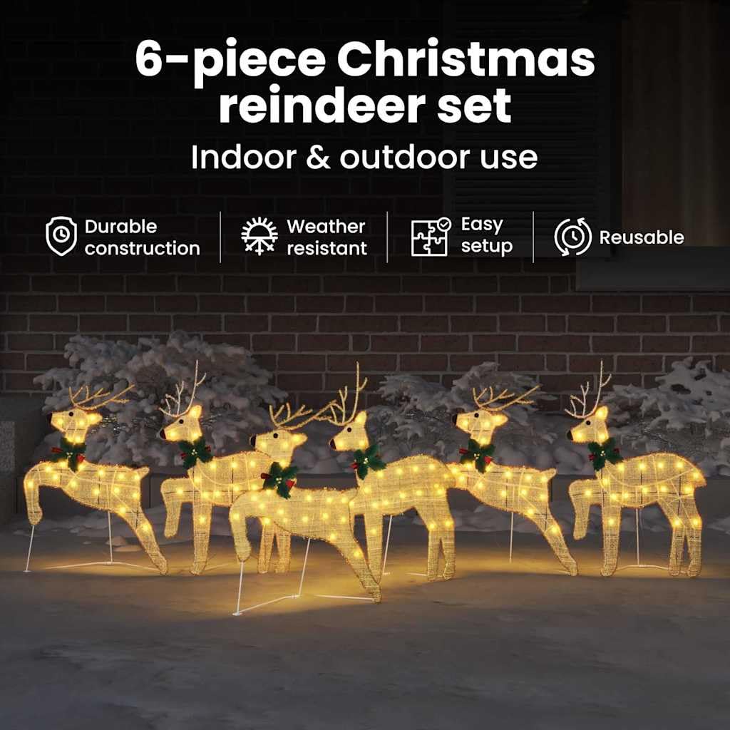 vidaXL LED Rentiere 6 pcs Gold Stoff, Weihnachtsdeko für den Wohnraum, Art Deco LED-Rentiere, haltbare Beleuchtung, festliche Figuren, moderne Garten Deko