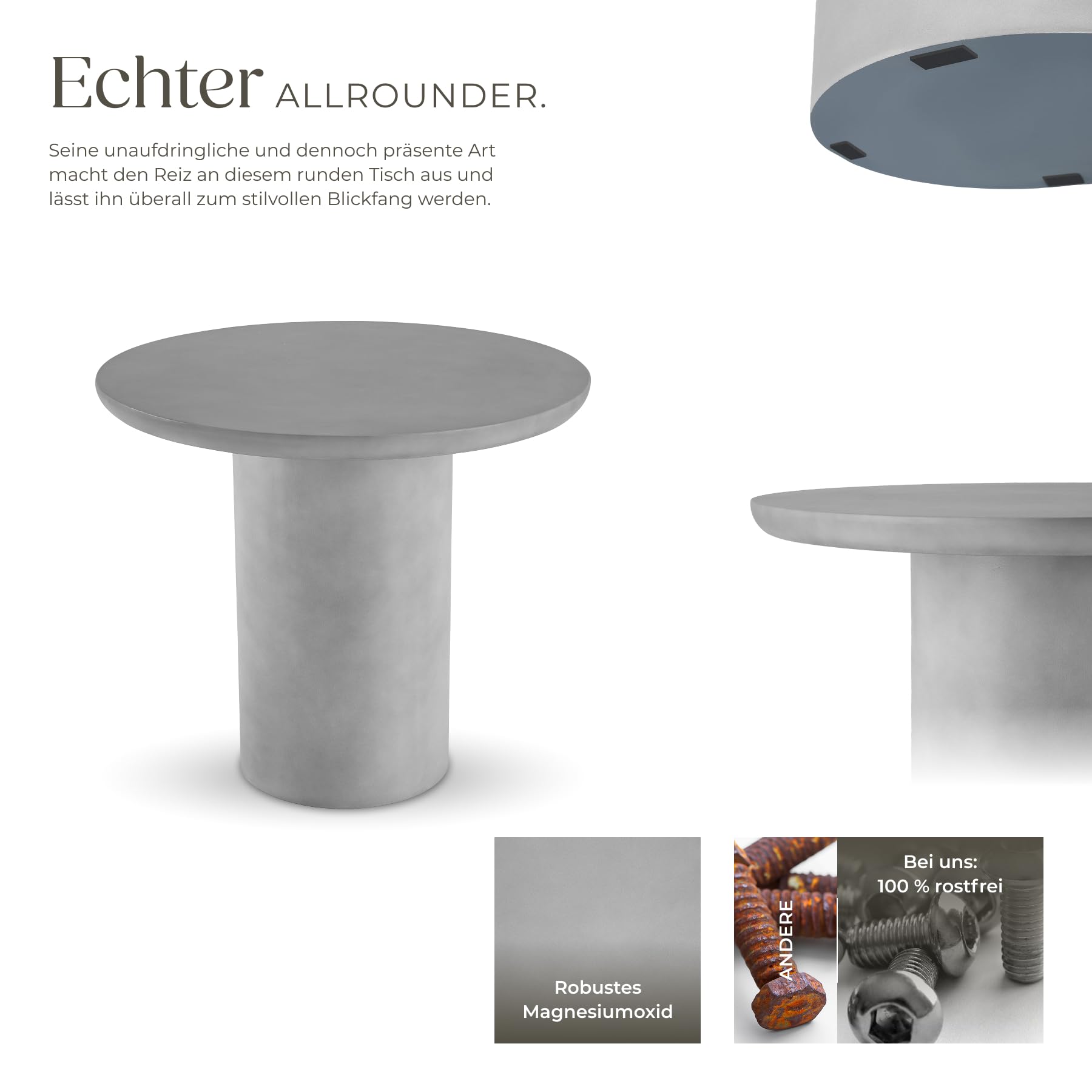 tectake® in- und Outdoor Beistelltisch, Tisch rund als Tisch Wohnzimmer, Indoor, Outdoor und Garten, runder Esstisch, Küchentisch, Gartentisch wetterfest, Balkontisch