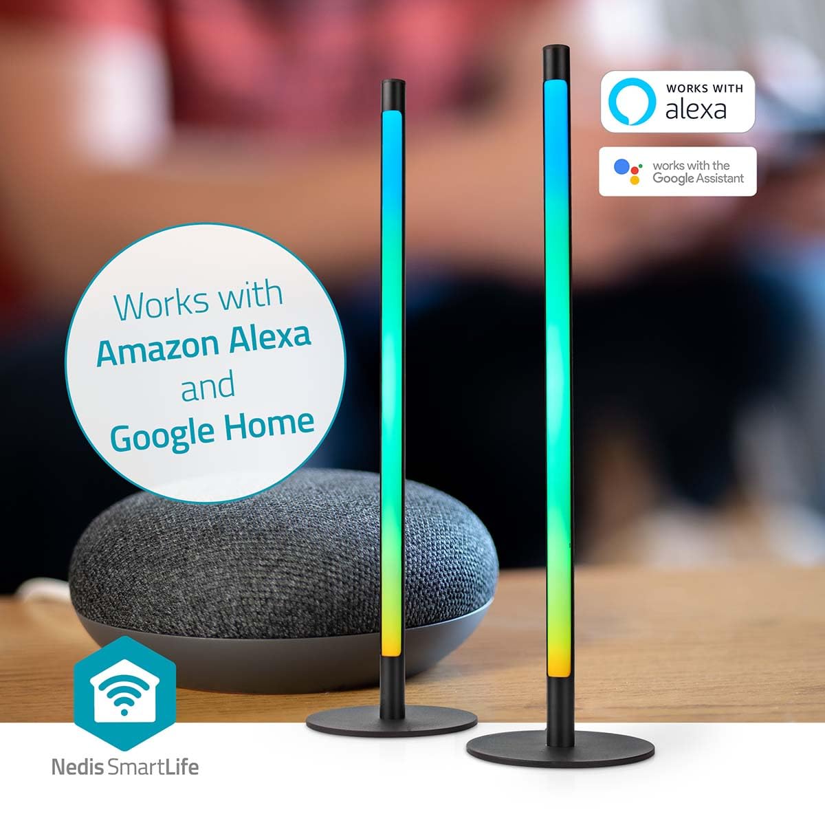 NEDIS SmartLife Stimmungslicht - Wi-Fi - Tube - 600 lm - RGBIC/Warm bis kühlen weiß - 2700-6500 K - 36 W - Metall - 2 Stück