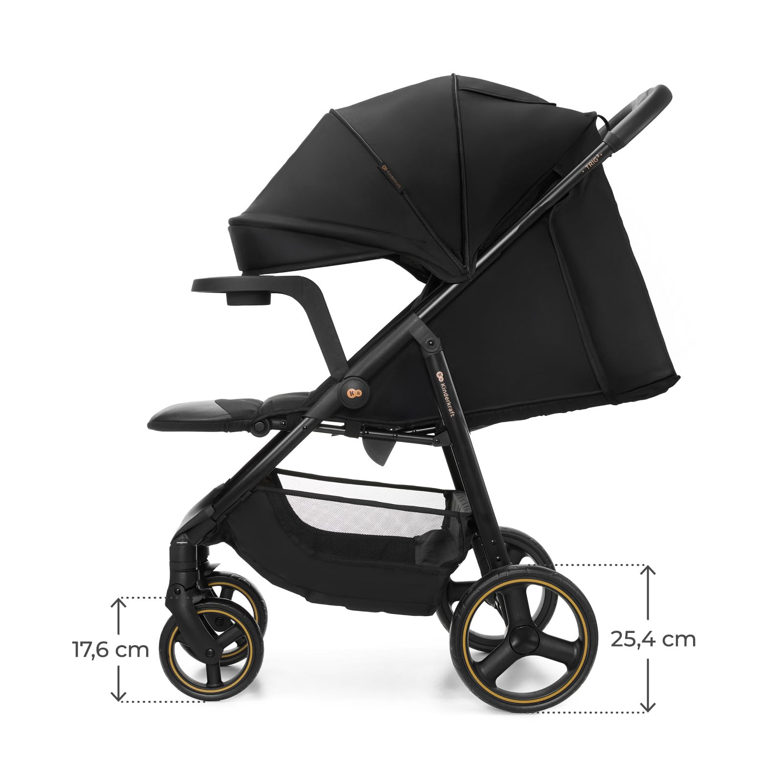 Kinderkraft TRIG 3 con vassoio, Passeggino 22 kg, CLICK & FOLD, Nero