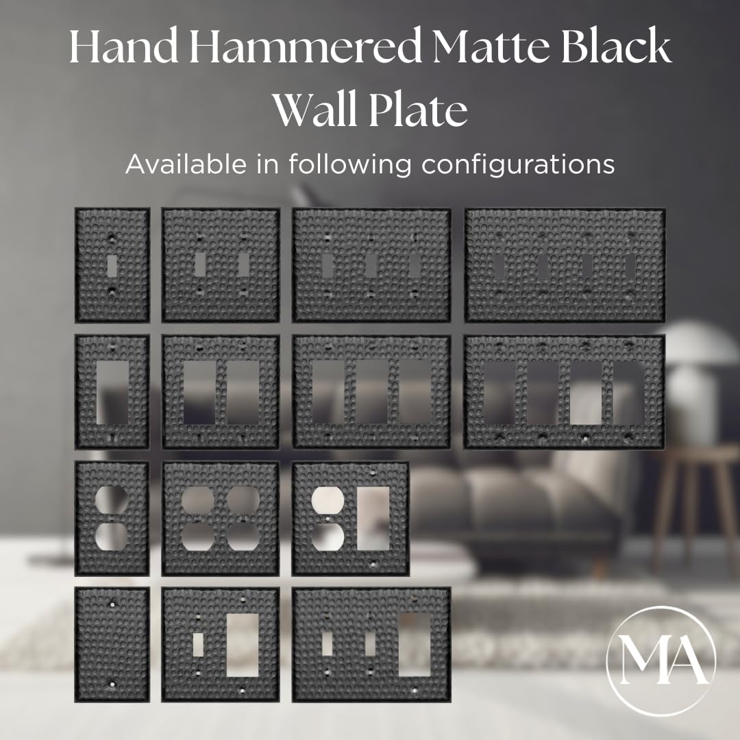 Monarch Abode 19107 Single Switch Hand Hammered Toggle Aluminum Decorative Wall Plate Switch Plate Outlet Cover, 1-Gang, Matte Black