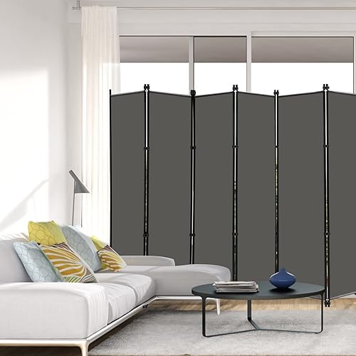 Miniatura 2 de MAYOLIAH 6 Panel Folding Privacy Screen 9ft Wide, 6ft Tall Partition Room Divider Portable Office Walls Dividers Room Separator, Grey Gris,Negro