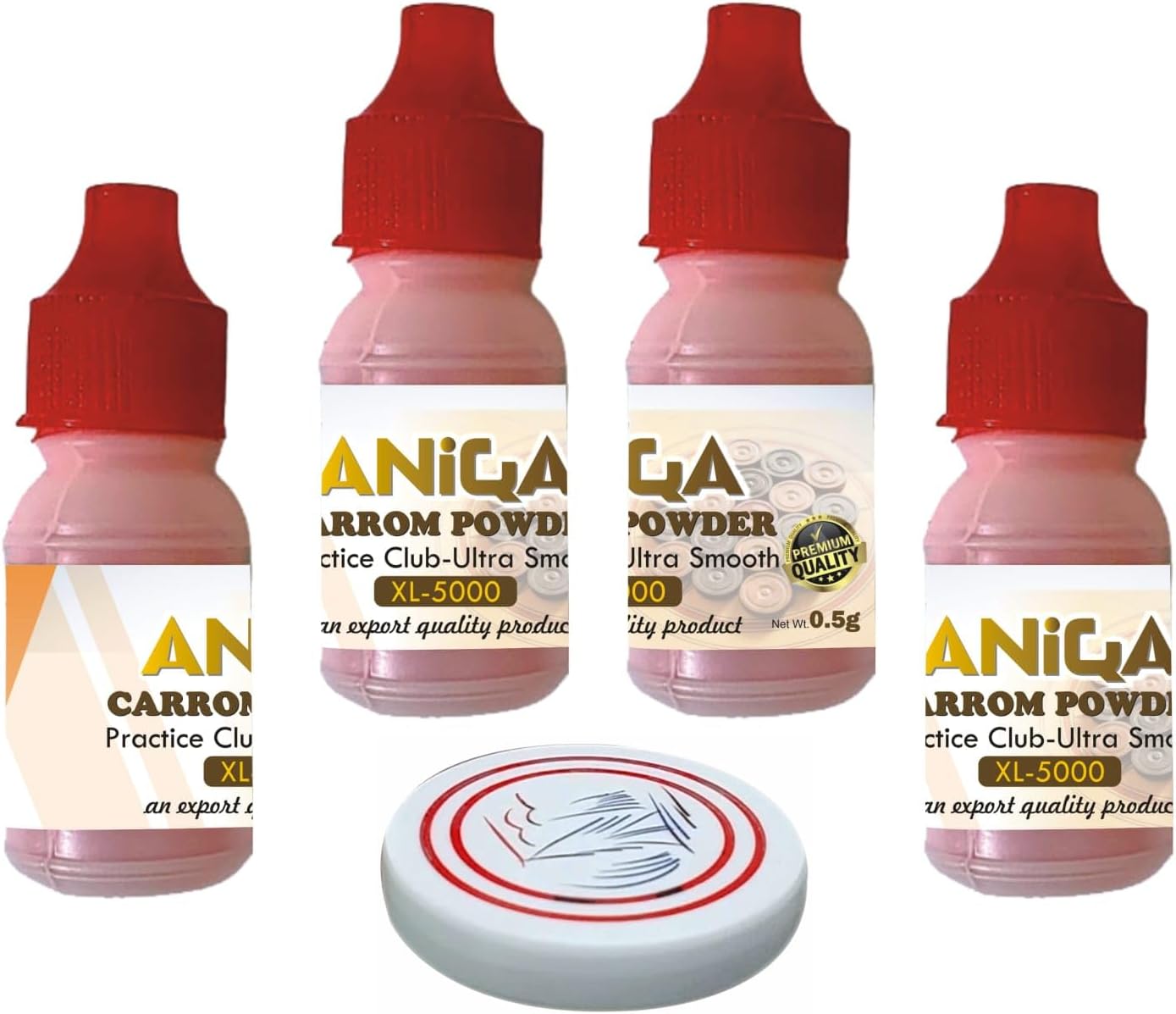 smooth Professional Carrom Board,disco powder extra| Fine Export Quality As Per International Specifications Practice XL for Board Game pack of 4 (total 20g) with 8mm stricker white