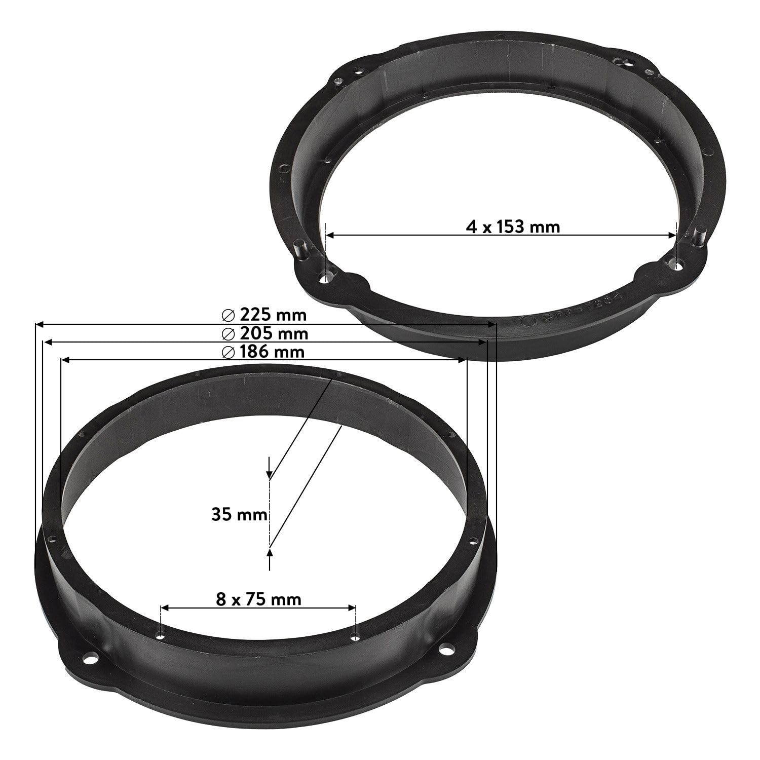 tomzz Audio 2803-021 Anneaux de Haut-parleurs Adaptateurs Supports compatibles avec Audi A1 A3 A4 A5 A6 A7 A8 Q2 Q3 Q5 Porte Avant pour Haut-parleurs 200mm DIN