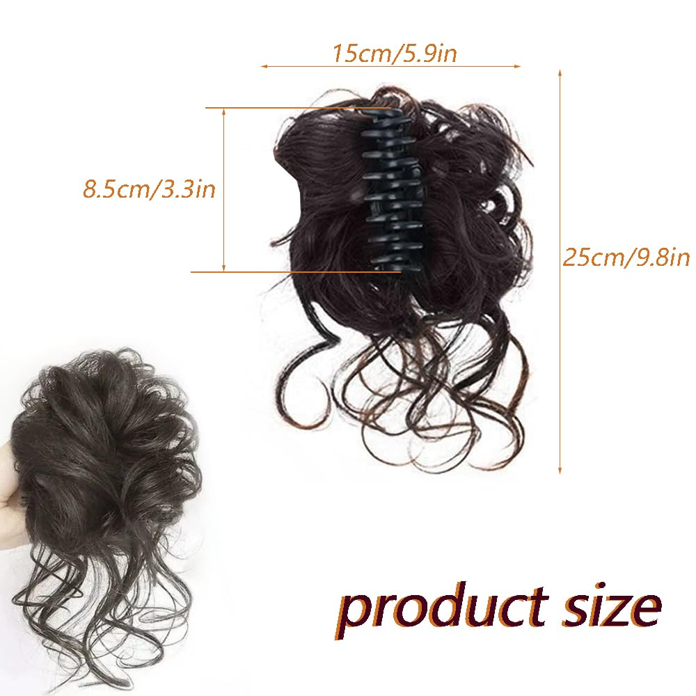 SSyang Fake Tail Hair Bun Fake Hair Bun Clip in Hair Extensions Ponytail Ponytail Extension Wavy Ponytail for Women (Brown Black) - Image 2