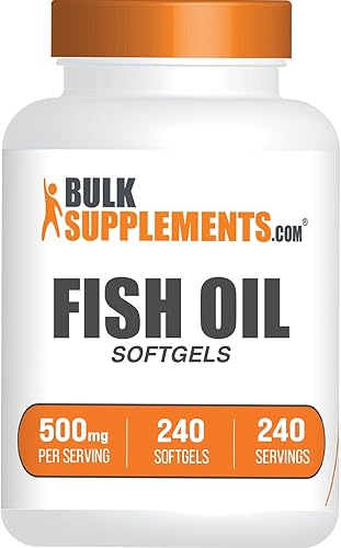 BulkSupplements. Com Aceite de pescado 500 mg cápsulas blandas Suplementos de Omega 3, suplementos de aceite de pescado Sin gluten, 1 cápsula
