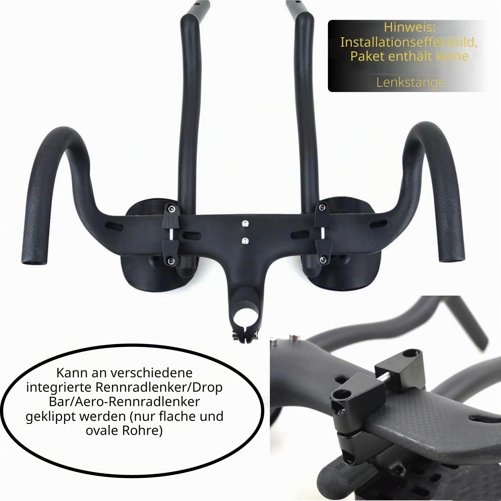 Bike TT Aero Lenkerklemmen-Set, Carbon Triathlon Trial Fixie-Fahrrad Ruhelenker-Verlängerungs-Montagehalterungen mit Armlehnen-Pads, für MTB Rennrad-Lenker, Dropbar (für Aero Bar)