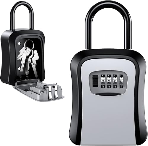 LOFICOPER Caja de bloqueo de llave para exterior, caja de seguridad para llaves de montaje en pared, caja de almacenamiento de llaves con grillete