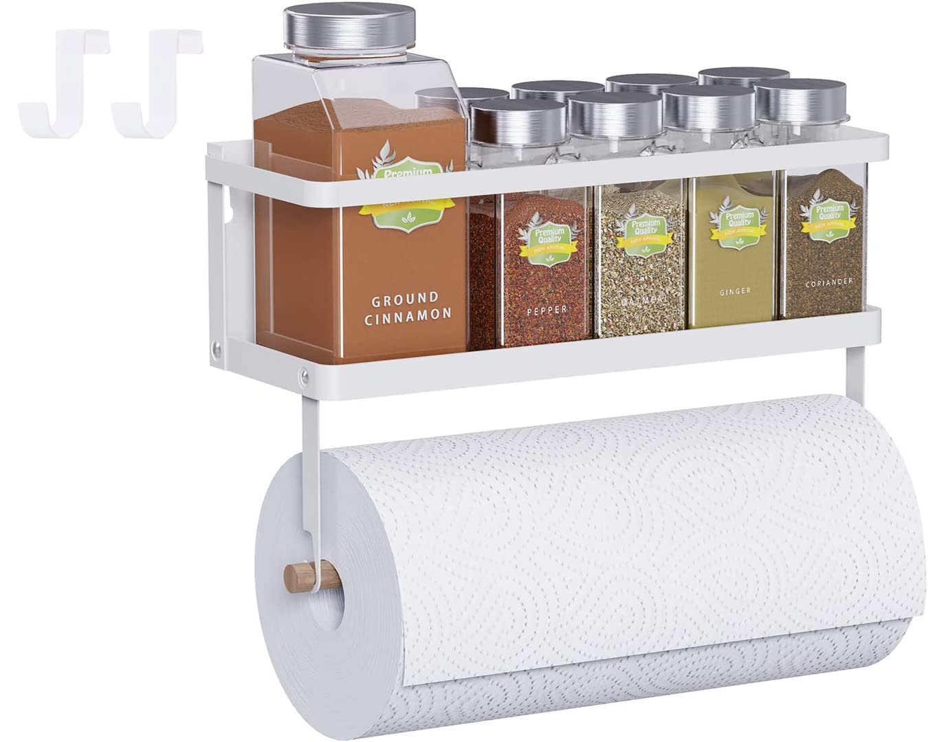 COSWE Magnetic Fridge Spice Rack, Magnetic Paper Towel Holder Shelf for Refrigerator, White Foldable Metal Wall Mount Storage Organizer Shelf for Kitchen Fridge Bathroom