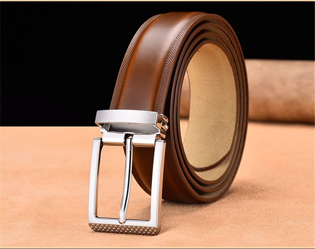 keusyoi Cinturón de piel auténtica para hombre, con hebilla plateada, cinturón de piel de vaca, cinturón casual de negocios, cintura de jeans