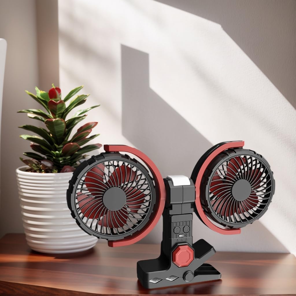 Ventilador de escritorio de doble cabezal recargable por USB, ventilador de circulación de aire para interiores