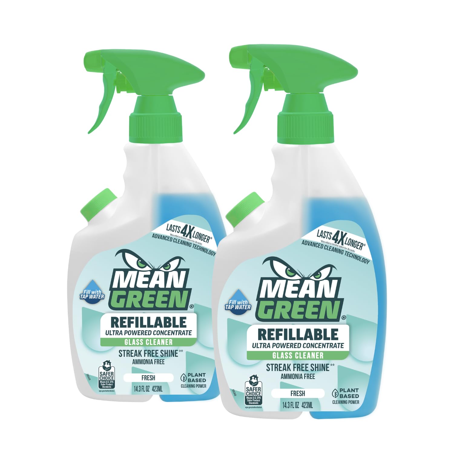 Mean Green Refillable Ultra Powered Glass Cleaner Concentrate Fresh Scent 14 3 fl oz 2-Pack Plant Mineral Based