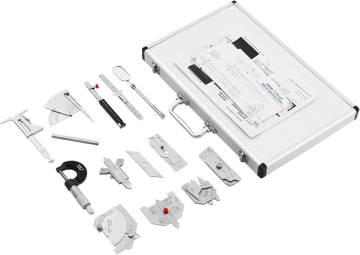 13pcs Welding Gauge Tool Inspection Kit, Stainless Steel Welding Measure Gauge Combine Kit, with Easy Carry Suitcase, Weld Seam Inspection Ruler Combination, for Weld Seam Inspection
