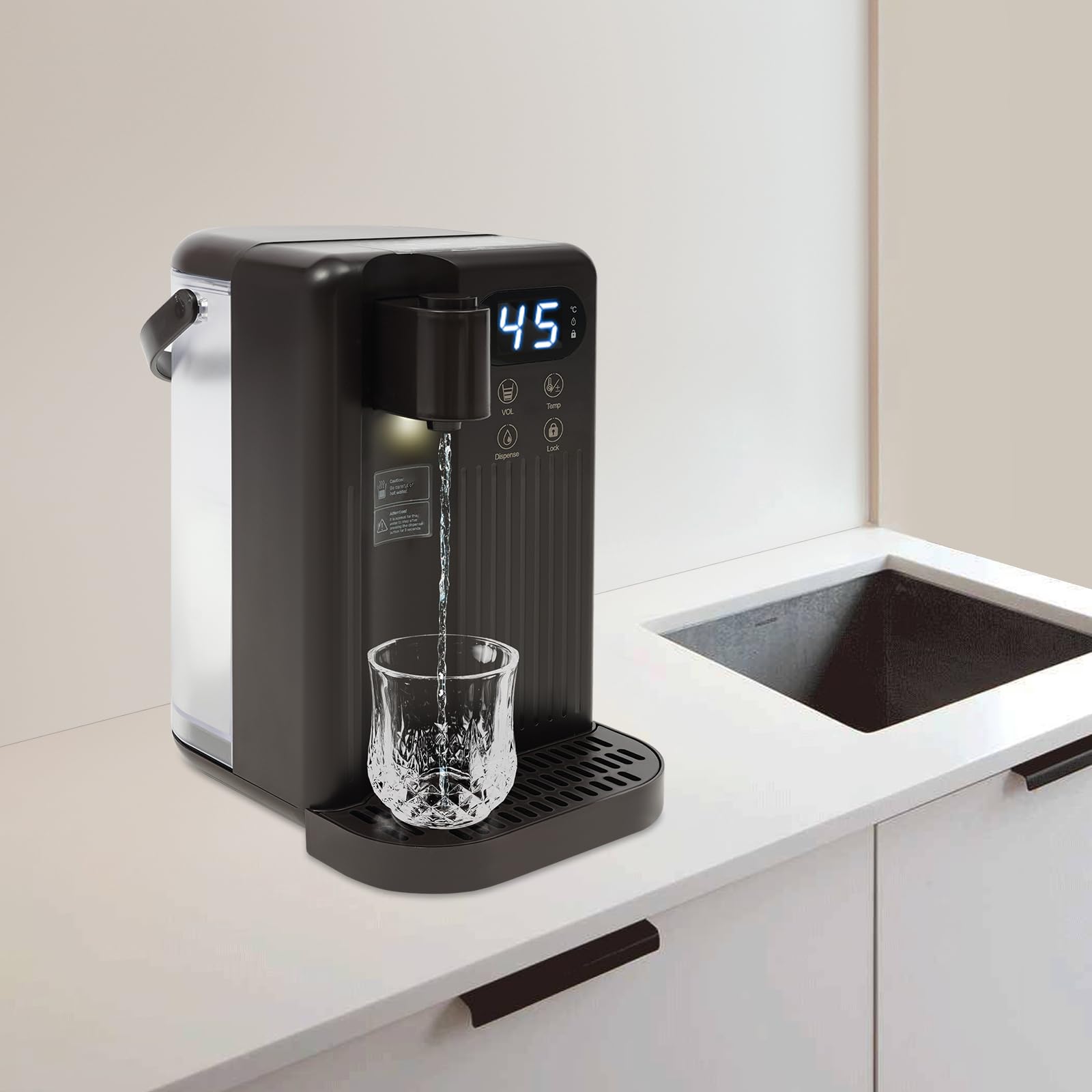 Dispensador eléctrico de agua caliente para beber fuente de agua oficina hogar caliente y fría máquina de beber mesa negra 18,5 x 24 x 30 cm 2200 W