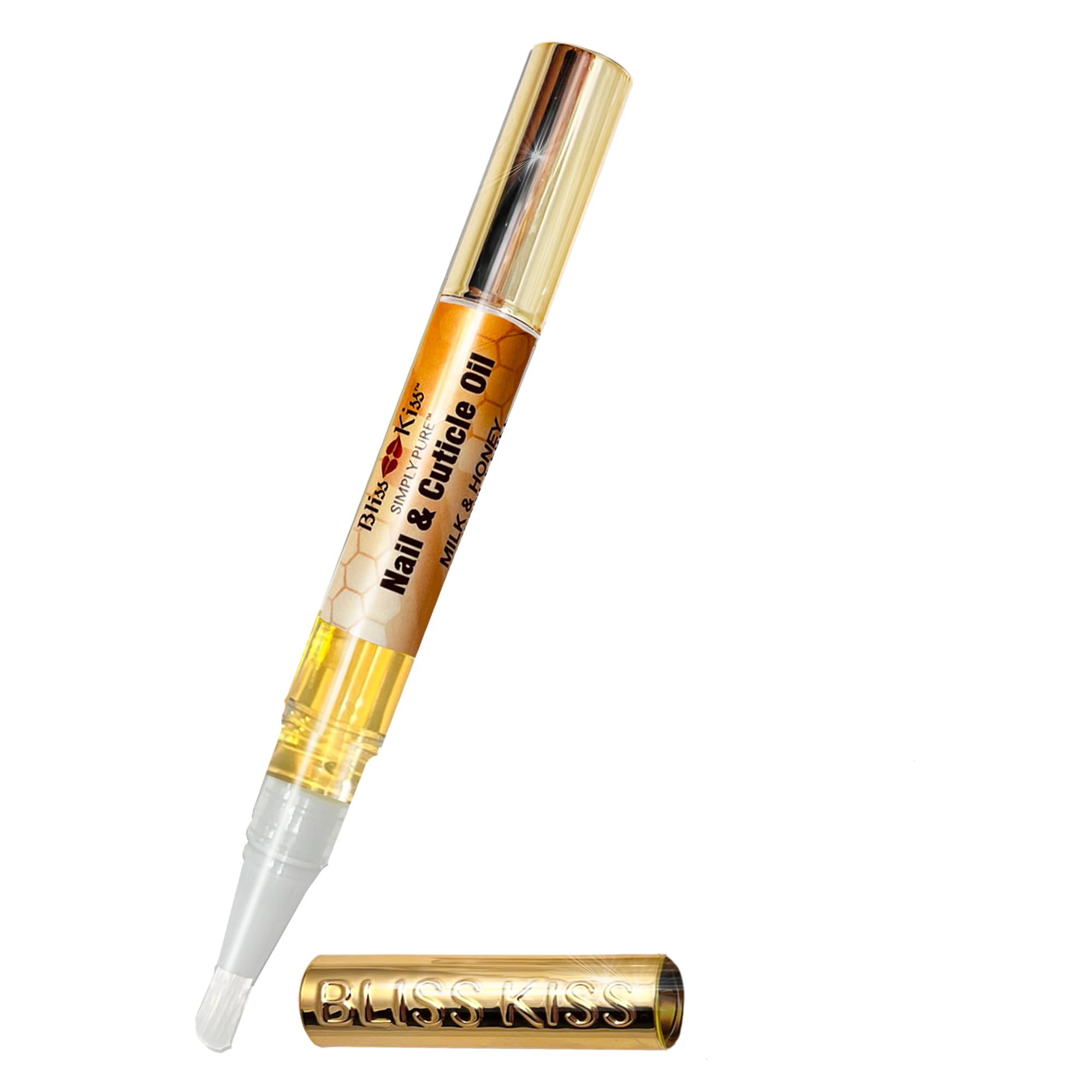 Bliss Kiss | 1 Milk & Honey | Nail Oil Cuticle Pen w/Vitamin E & Jojoba⏤Nail Strengthener Nail Growth Serum for Brittle Peeling Breaking Thin Nails