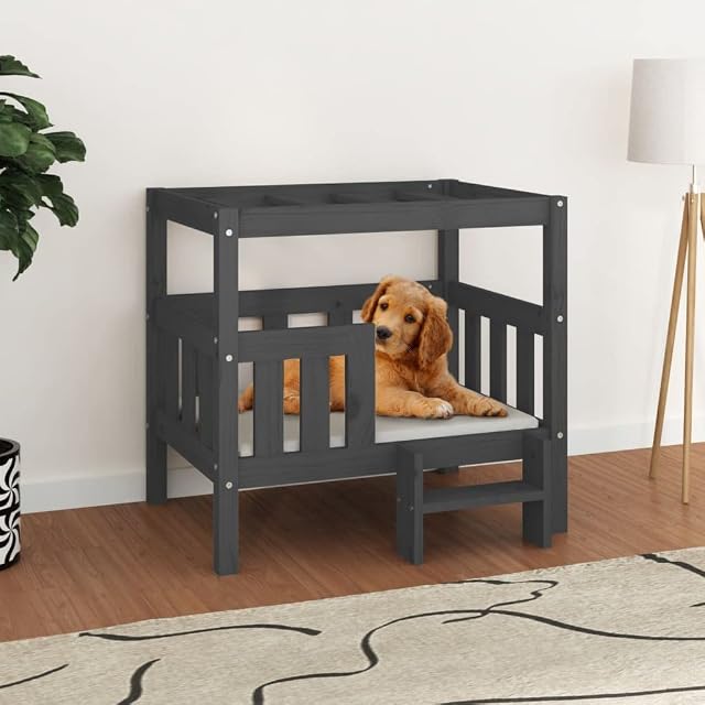 Foto 2 de 6 de vidaXL Cama para Perros Cachorro Animal Doméstico Madera Maciza de Pino Gris
