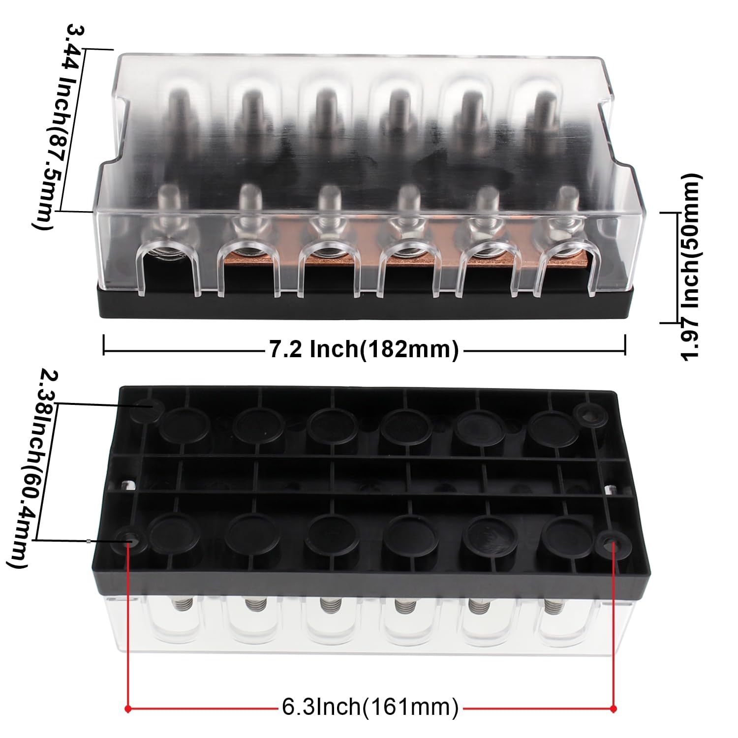RKURCK 6 Way MEGA/AMG Fuse Holder 100A, Bolt Down M8 5/16" (1 Pack 100A MEGA Fuse), 6way - Image 3
