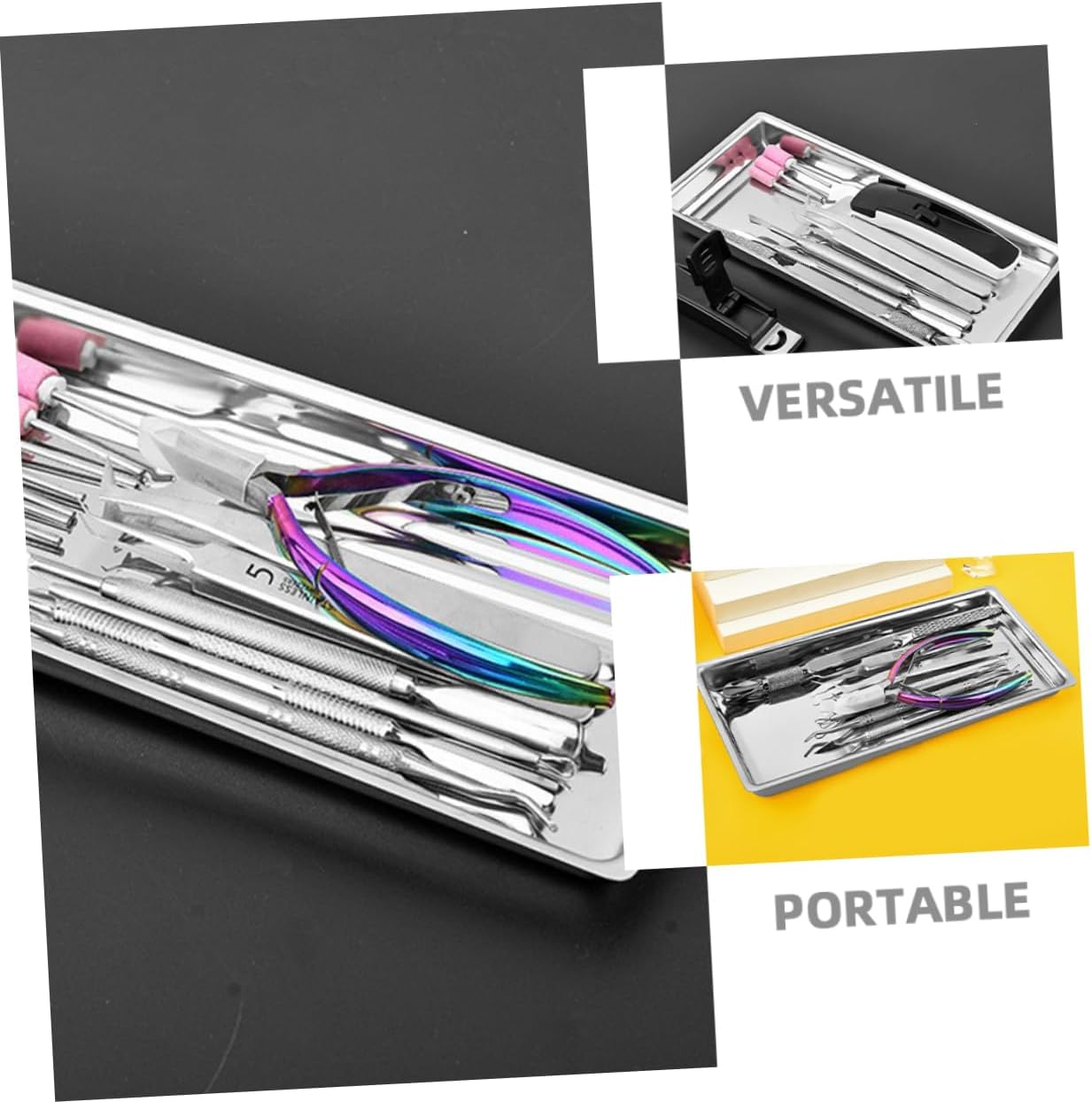 Stainless Steel Lab Tray for Beauty Salon Manicure Tools Small Instrument Organizer Tray for Tattoo Supplies and Medical Instruments