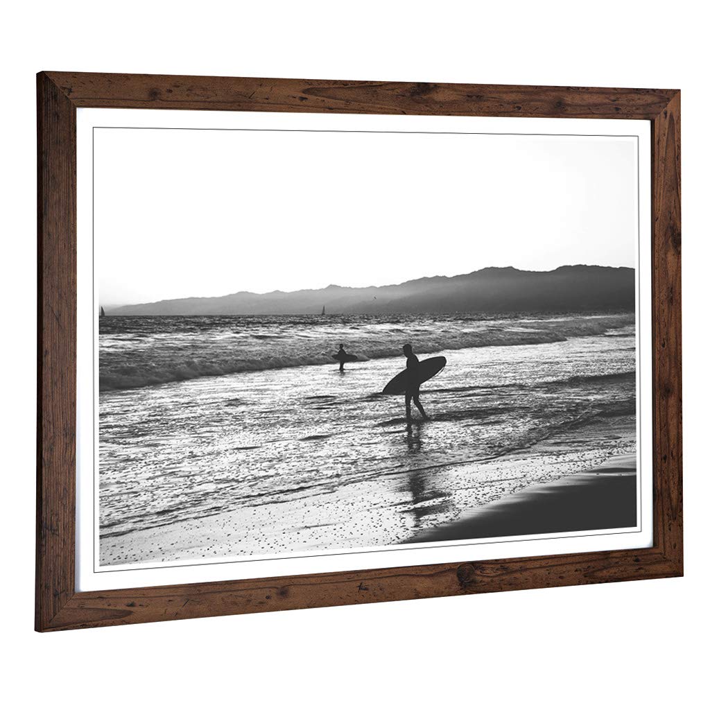 Big Box Art Framed Print of Surfing Surfboard Beach Seascape (2) Design | Wall Art Picture | Home Decor for Kitchen, Living Room, Bedroom, Hallway, Walnut, A2 / 24.5x18 Inch / 62x45cm
