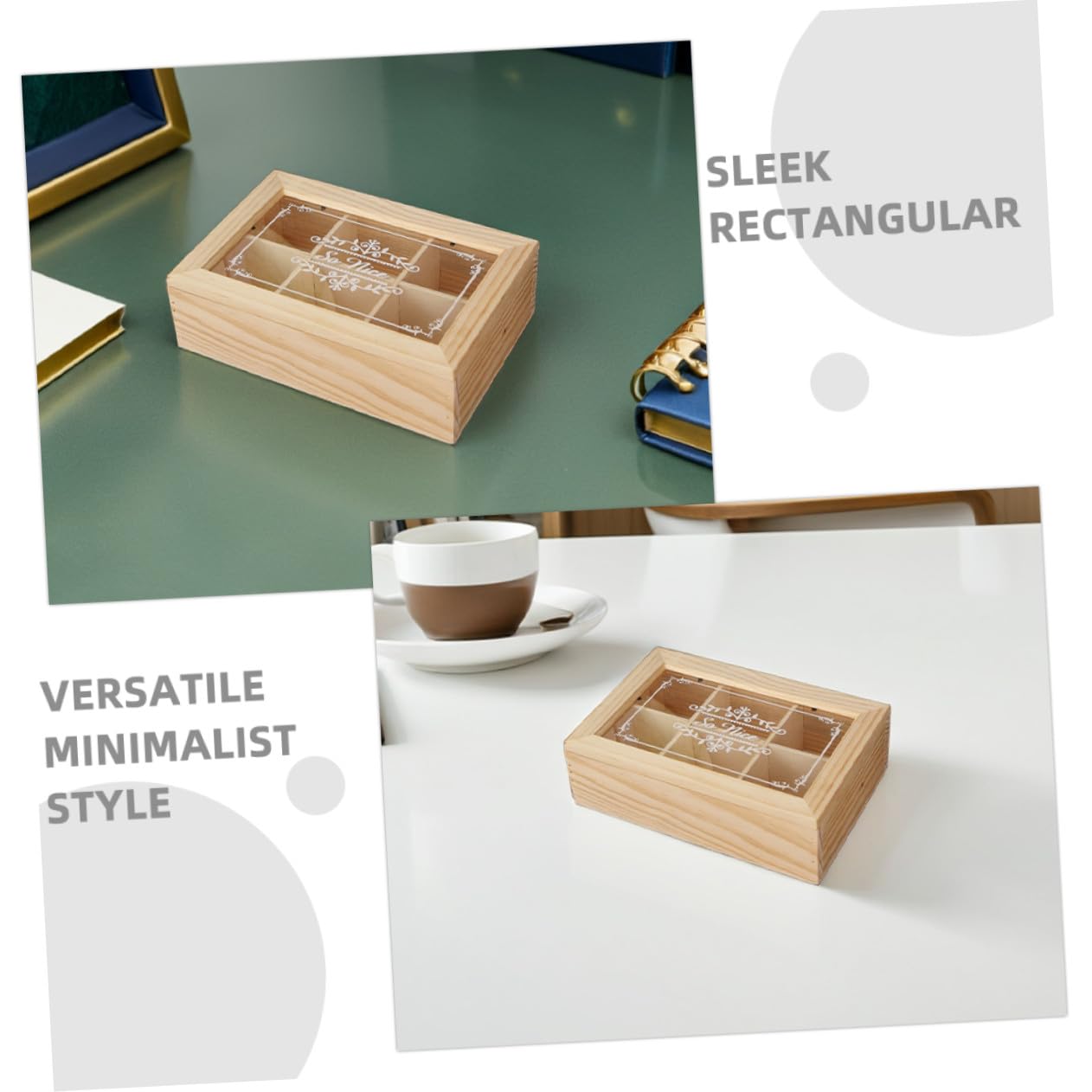 Angoily 2 pezzi Organizer Scrivania in con Acrilico Protettivo Scatola Rettangolare Scomparti per Tè Gioielli e Accessori per Ufficio e Casa Design Compatibile con Stili Moderni e Retrò