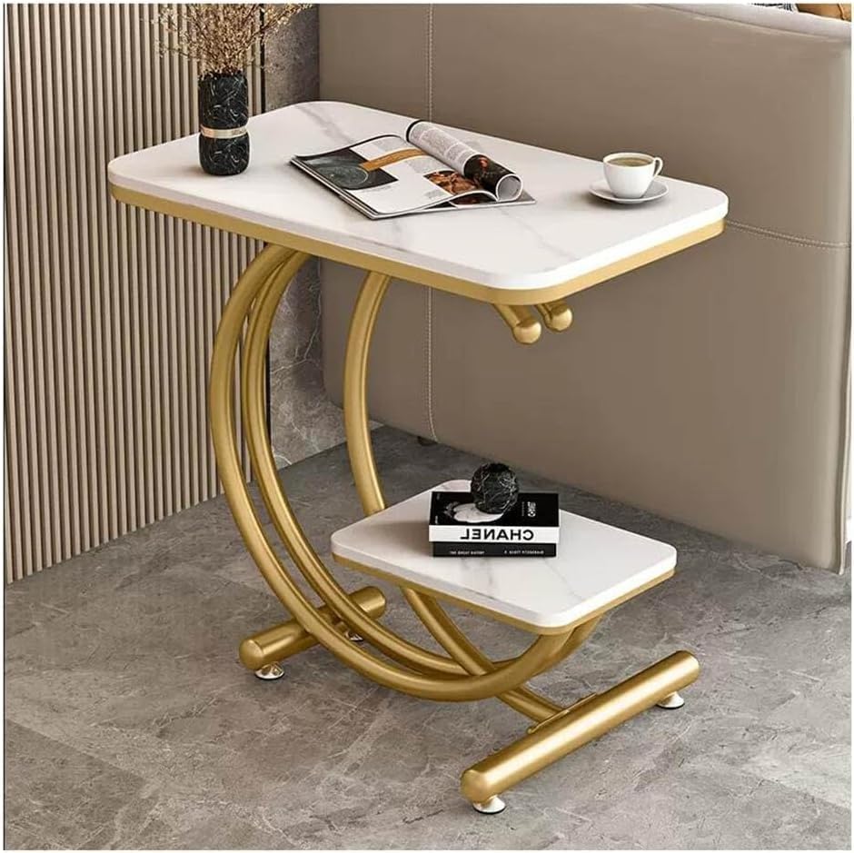 Brown Art SHOPPEE Elegant Rectangle Side Table Bedside Tables, Small Side Table, Slate Corner Table, Living Room Sofa, Creative Balcony Tea Table, Coffee Table, Bedside Tables (Gold & White)