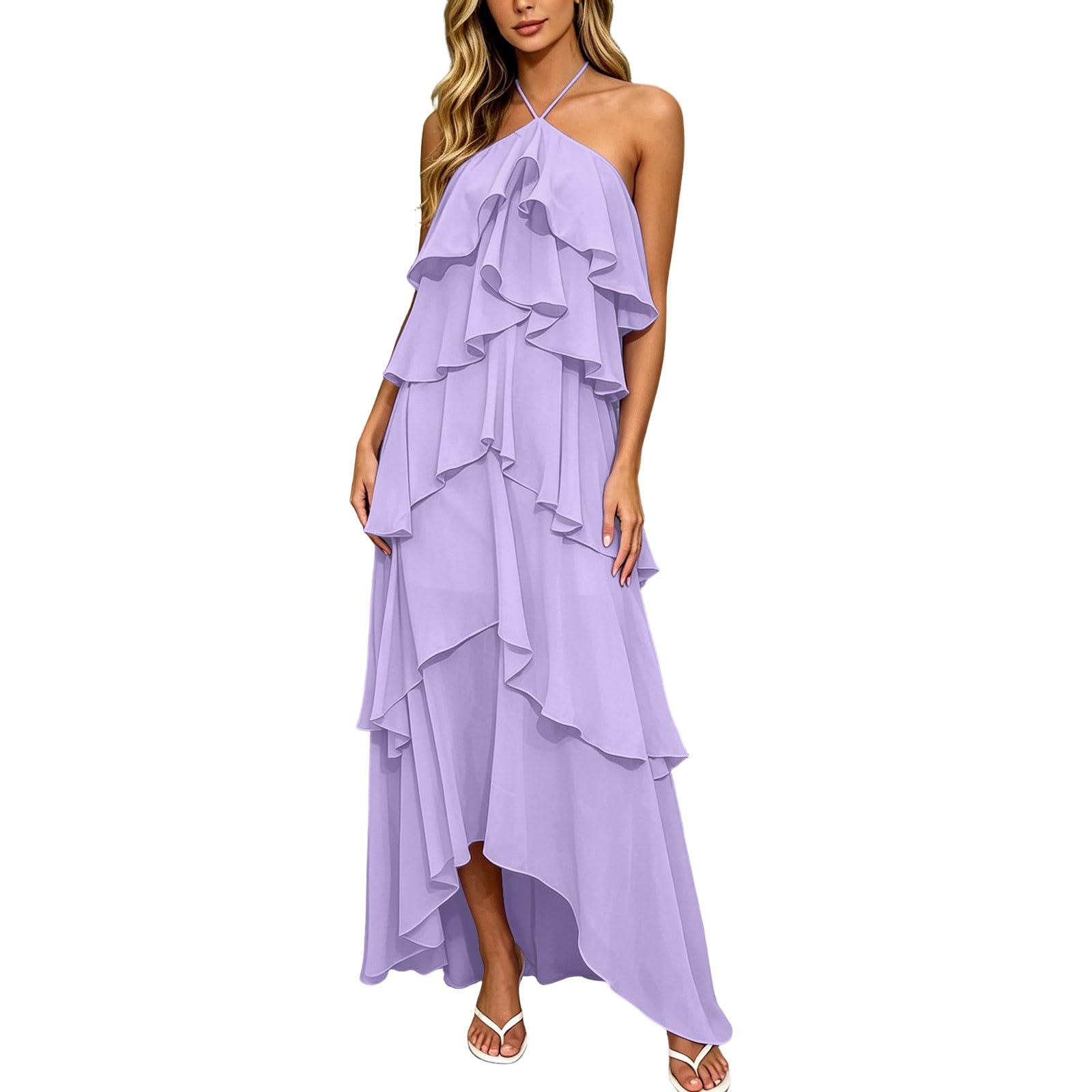 Generisch Elegante vestido de gasa con estampado floral de manga larga, vestido formal de noche para fiestas y bodas