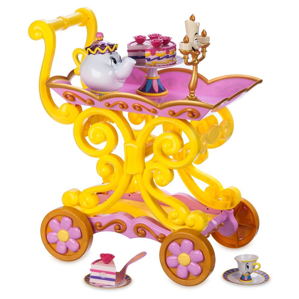 Disney Store Official Beauty and The Beast Tea Cart Set – Includes Lumiere, Mrs. Potts, Chip, Cake with Plate & Server – Disney Princess Toys, with Singing Lumiere & Bubbling Tea Effect