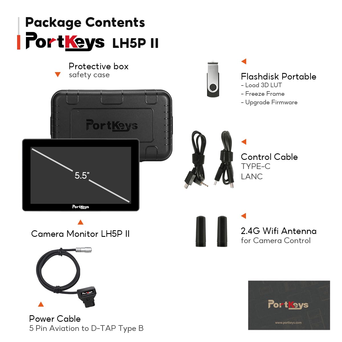 Portkeys LH5P II Monitor da Campo per Fotocamera 5,5" 2000nit Controllo della Fotocamera Touchscreen per S0NY CAN0N PANAS0NIC BMD e ZCAM