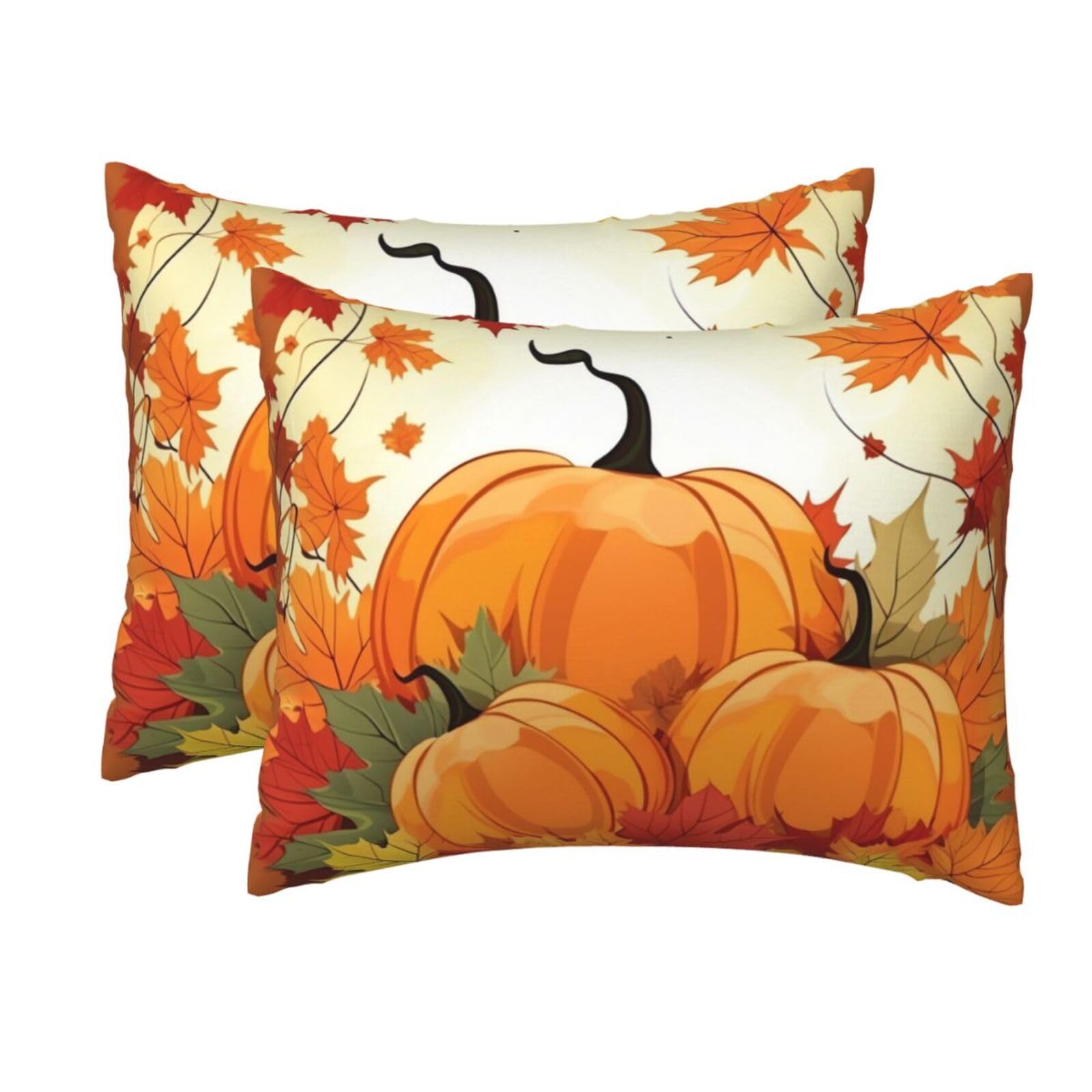 2 Pack Standard Pillow Cases with Hidden Zipper, Soft Breathable Pillow Covers for Hair and Skin, Autumn Pumpkin Maple Leaves Pillowcases 20"x26" Bed Pillow Protectors Cover for Sleeping Gifts
