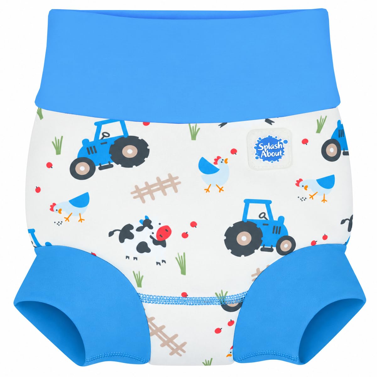 Splash About Happy Nappy Hero Swim Nappy, Tractor Tales, 6-12 Months, YULEX Natural Rubber, Reusable