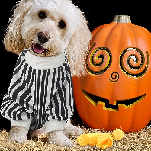Amylove 4 Pcs Referee Dog Halloween Costume Include Black And White Striped Sleeveless T Shirts Adjustable Dog Hat With Ear Holes Yellow Penalty Flag Stainless Steel Sports Whistles With Lanyard thumb #6