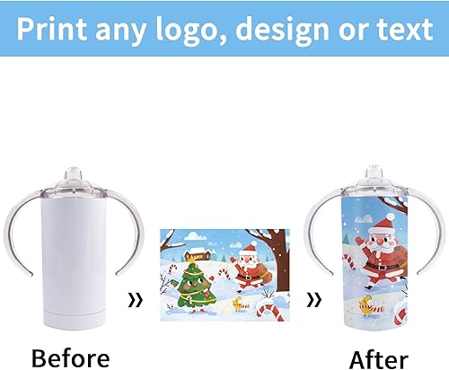 Miniatura 4 de Paquete de 6 vasos de 12 onzas de sublimación de color blanco recto, taza de viaje aislada de acero inoxidable con asas para niños y niños con tapas