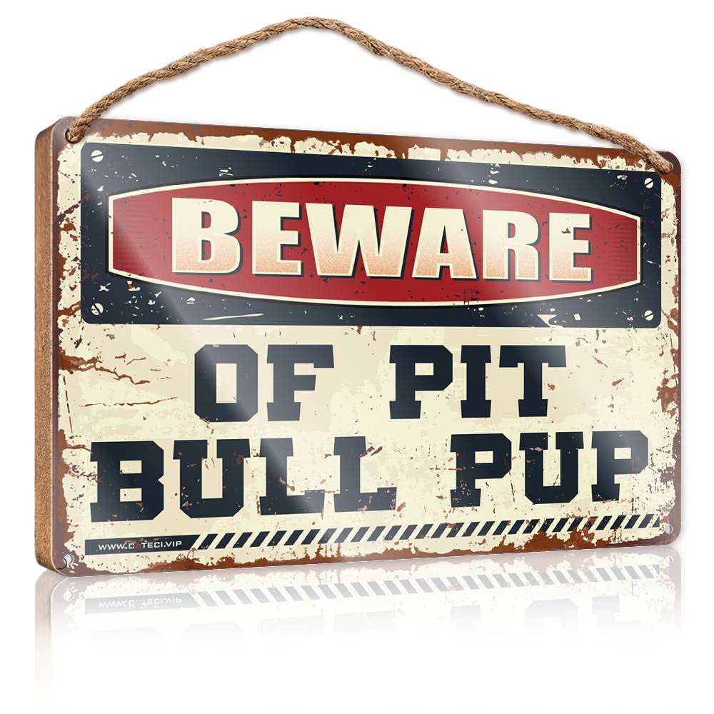Funny Kitchen Decor Beware Of Pit Bull Pup Wooden Sign Office Door Signs Funny Farm House Decorations(15X28CM)