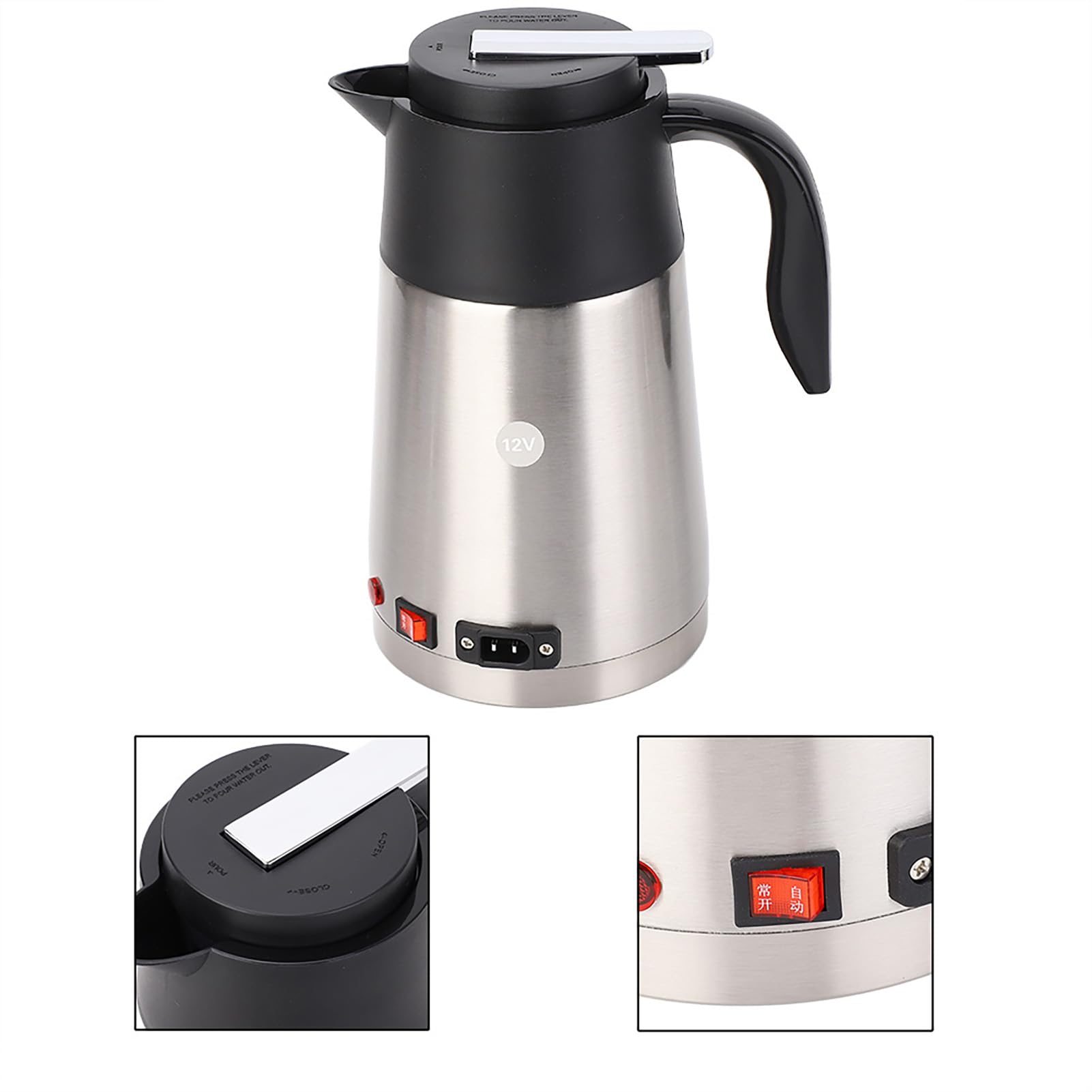 Hervidor de agua portátil de gran capacidad de 1200 ml para coche, camión, calentador de agua, hervidor de leche para viajes (12 V) (12 V) (12 V)