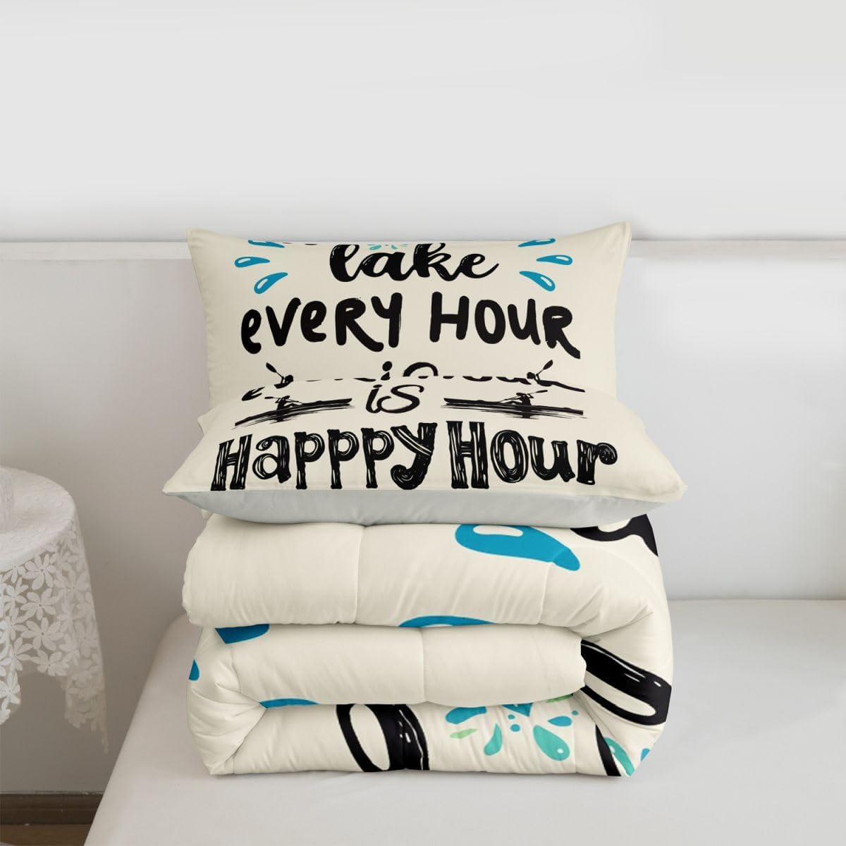 Erosebridal Lake House Decor Comforter Set, Farmhouse Paddle Bedding Set Queen Size, Rustic Fishing Duvet Insert for Kids Teens Adult, Lake Cabin Decor Lake Life Down Comforter Gift for Lake Lover - Image 7