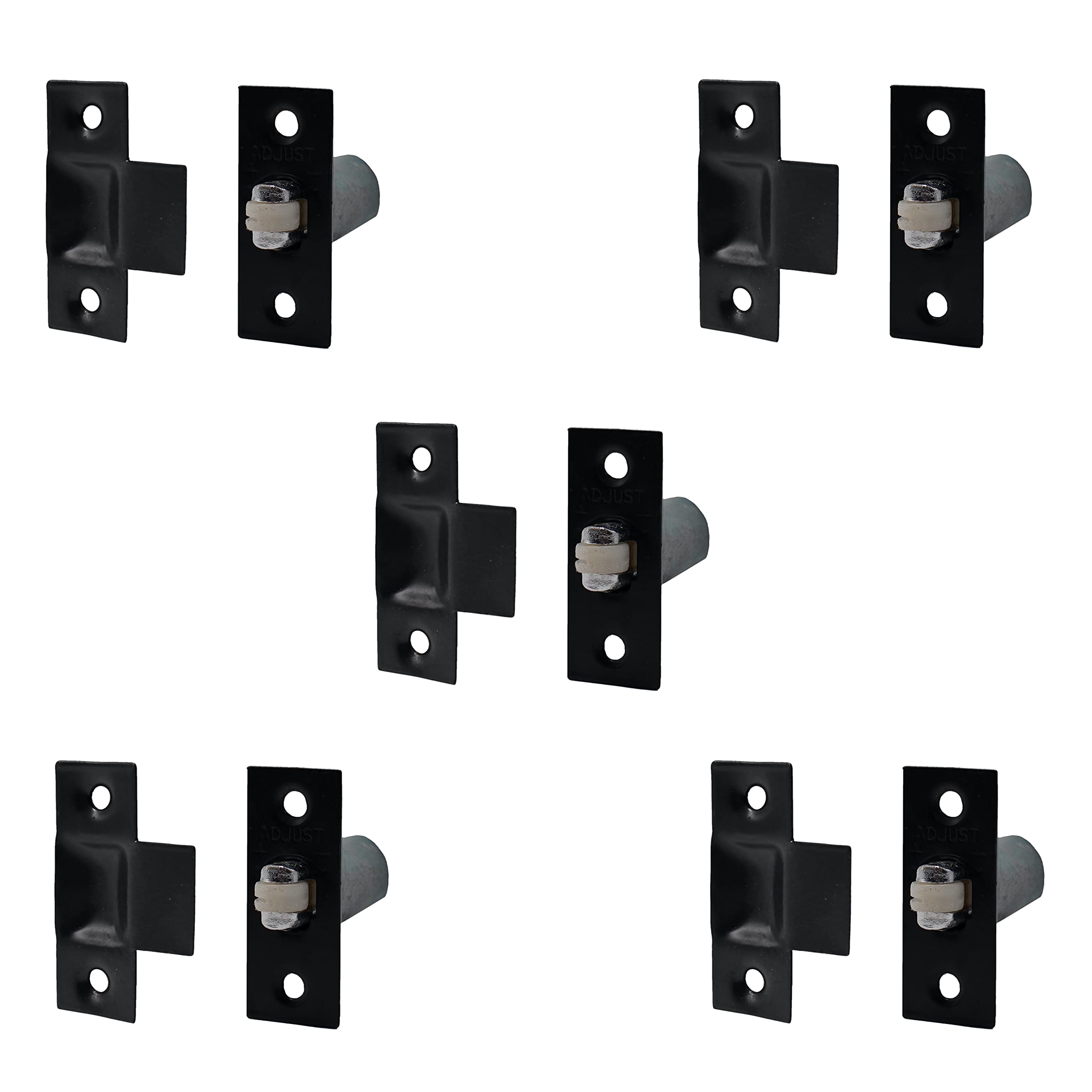 Eai Black Adjustable Roller Catch Spring Loaded Latch Lock For Internal Doors | Plated | Pack Of 5