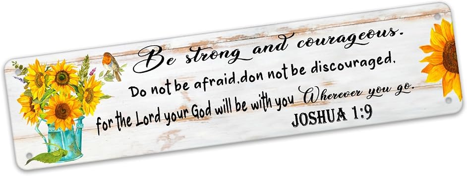 Be Strong And Courageous Wall Art Sign 16x4 Inch, Courageous Tin Sign, Joshua 19 Wall Art, Bible Scripture Wall Art Framed, Wooden Sign Bible Verse Wall Sign Decor, Scripture Sign Joshua 19 Plaque
