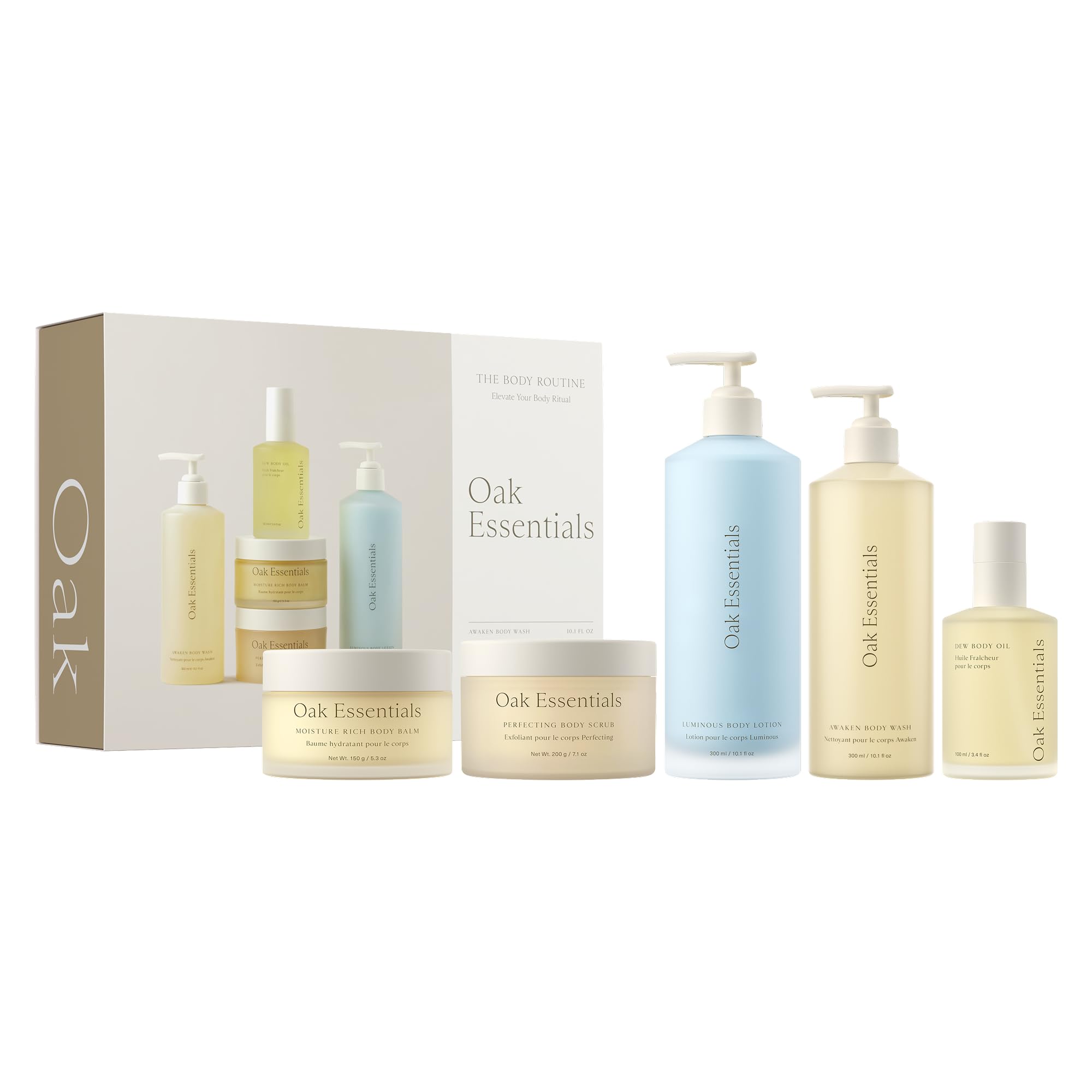 Oak Essentials The Body Routine Set 5-Step Spa Kit with Blue Tansy Body Lotion Body Oil Wash Scrub