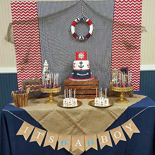 Uniwish It's A Boy Banner Burlap Fabric, Rustic Hanging Bunting Christening Garland Baby Shower Party Decorations For Baby Boy With Blue Footprint #TOP3