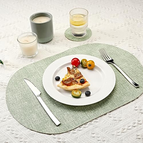 Oval Table Mats Set of 6, Faux Leather Placemats, Heat Resistant & Waterproof(Green) - Image 2
