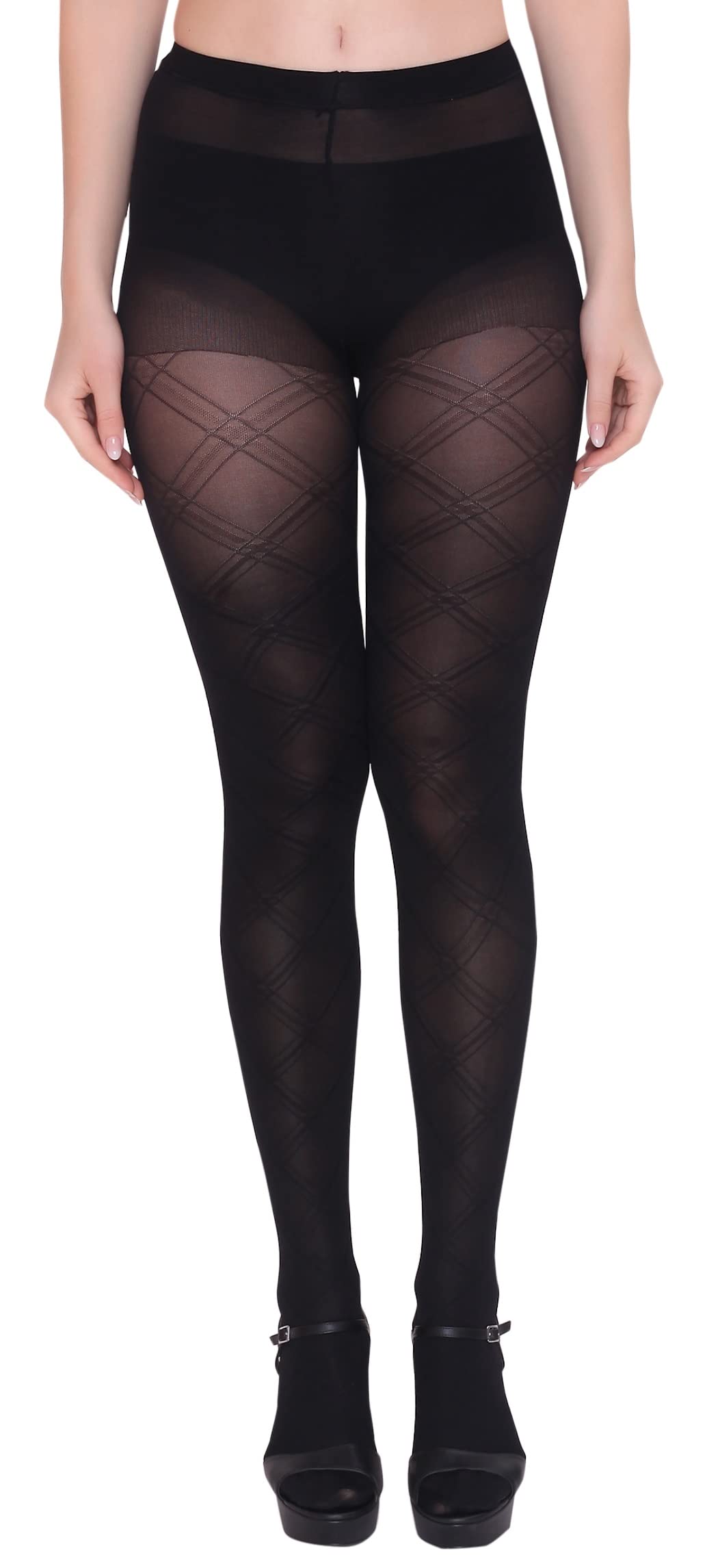 Women's/Girls's High Waist Pantyhose Texture Stylish Stockings, Free Size, Black